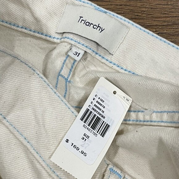 Triarchy Jeans Women 31 Ms Hart Petal Hem High Rise Straight Leg Denim Cream NWT - Picture 8 of 15
